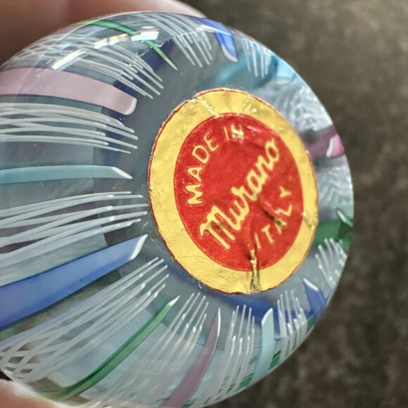 Vtg Murano Egg Shape Multi-Color Ribbon Latticino Glass Paperweight GORGEOUS - Picture 4 of 10